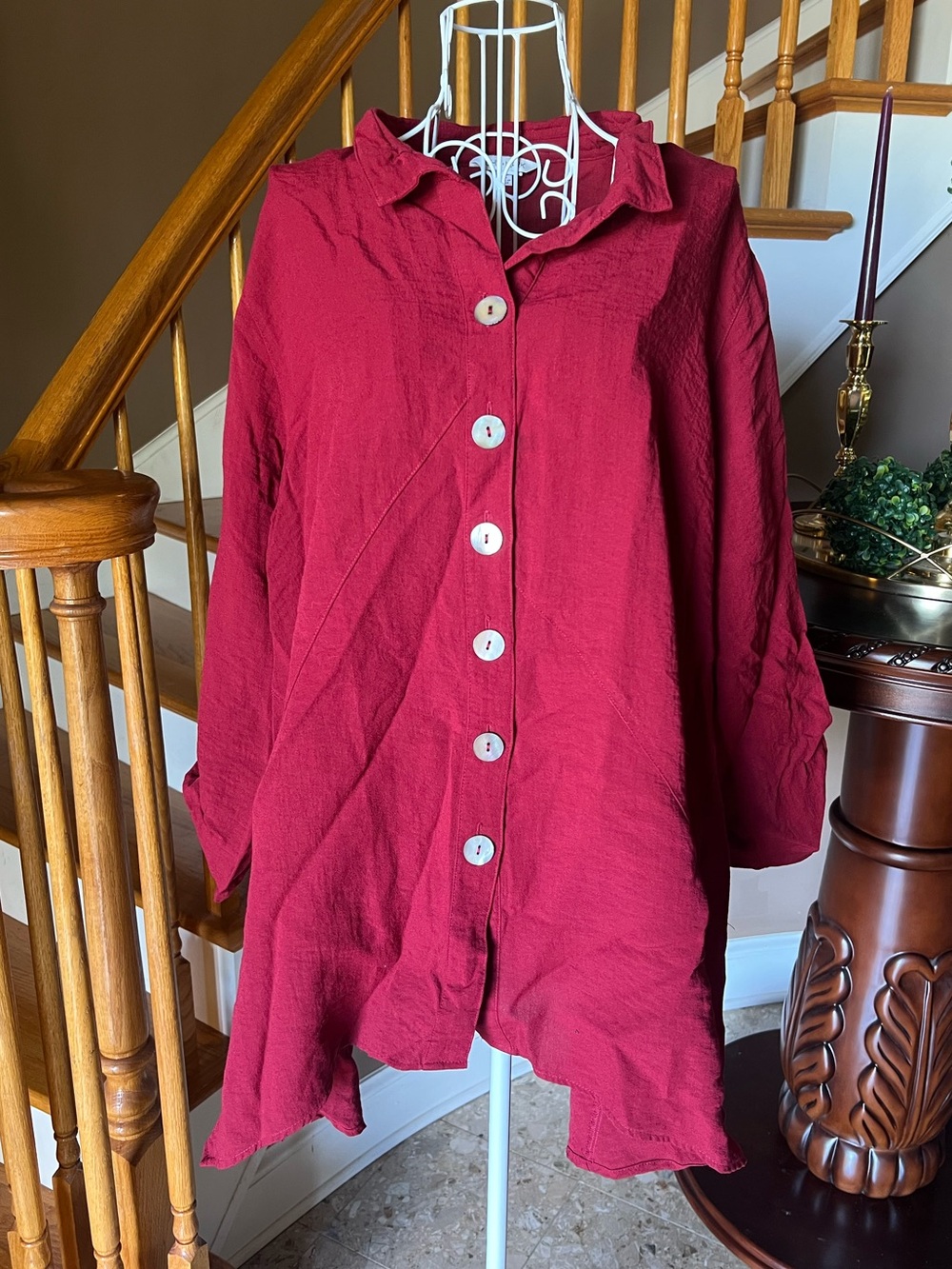 John Mark Red Button Down Tunic Top Lagenlook Bohemian Indie Artsy Sz 1X - Picture 2 of 6